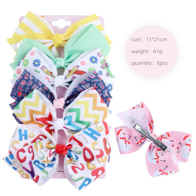 ncmama 6Pcs/set 5" JOJO mašne Mašne za kosu za djevojčice Štipaljke za kosu Ukosnice za kosu za djecu Modni dodaci za kosu za zabavu