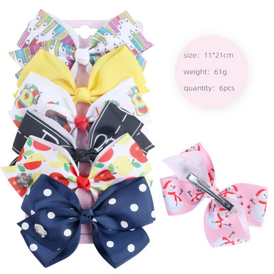 ncmama 6Pcs/set 5" JOJO mašne Mašne za kosu za djevojčice Štipaljke za kosu Ukosnice za kosu za djecu Modni dodaci za kosu za zabavu