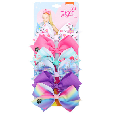 ncmama 6Pcs/set 5" JOJO mašne Mašne za kosu za djevojčice Štipaljke za kosu Ukosnice za kosu za djecu Modni dodaci za kosu za zabavu