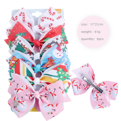 ncmama 6Pcs/set 5" JOJO mašne Mašne za kosu za djevojčice Štipaljke za kosu Ukosnice za kosu za djecu Modni dodaci za kosu za zabavu