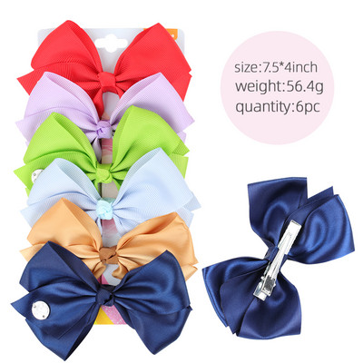 ncmama 6Pcs/set 5" JOJO mašne Mašne za kosu za djevojčice Štipaljke za kosu Ukosnice za kosu za djecu Modni dodaci za kosu za zabavu