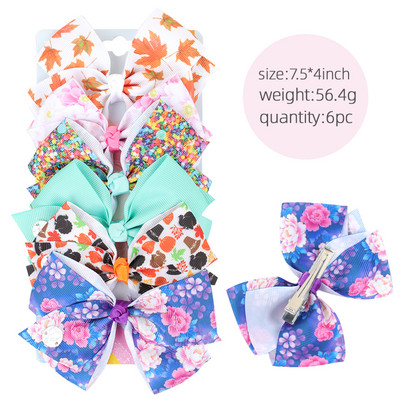 ncmama 6Pcs/set 5" JOJO mašne Mašne za kosu za djevojčice Štipaljke za kosu Ukosnice za kosu za djecu Modni dodaci za kosu za zabavu