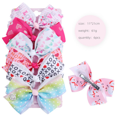 ncmama 6Pcs/set 5" JOJO mašne Mašne za kosu za djevojčice Štipaljke za kosu Ukosnice za kosu za djecu Modni dodaci za kosu za zabavu