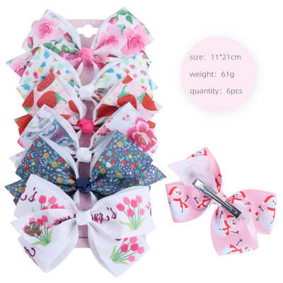 ncmama 6Pcs/set 5" JOJO mašne Mašne za kosu za djevojčice Štipaljke za kosu Ukosnice za kosu za djecu Modni dodaci za kosu za zabavu