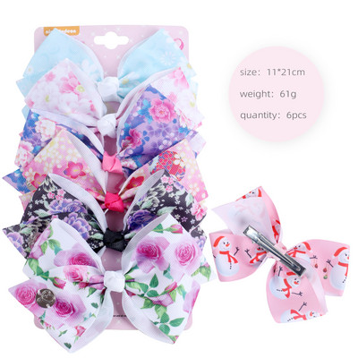 ncmama 6Pcs/set 5" JOJO mašne Mašne za kosu za djevojčice Štipaljke za kosu Ukosnice za kosu za djecu Modni dodaci za kosu za zabavu