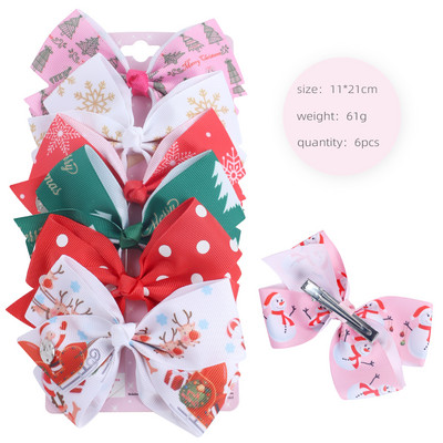 ncmama 6Pcs/set 5" JOJO mašne Mašne za kosu za djevojčice Štipaljke za kosu Ukosnice za kosu za djecu Modni dodaci za kosu za zabavu