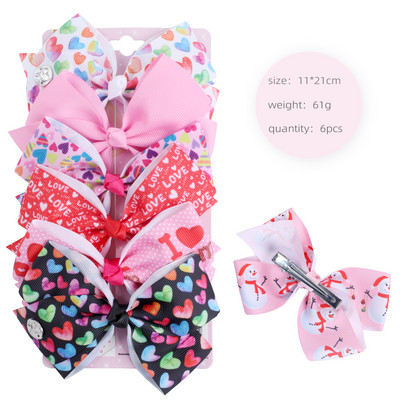 ncmama 6Pcs/set 5" JOJO mašne Mašne za kosu za djevojčice Štipaljke za kosu Ukosnice za kosu za djecu Modni dodaci za kosu za zabavu