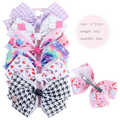 ncmama 6Pcs/set 5" JOJO mašne Mašne za kosu za djevojčice Štipaljke za kosu Ukosnice za kosu za djecu Modni dodaci za kosu za zabavu