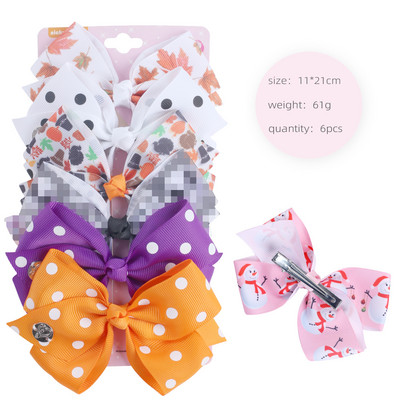 ncmama 6Pcs/set 5" JOJO mašne Mašne za kosu za djevojčice Štipaljke za kosu Ukosnice za kosu za djecu Modni dodaci za kosu za zabavu