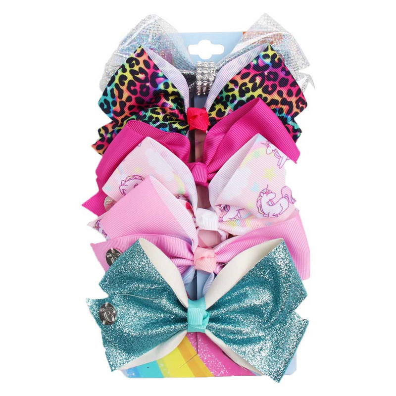 ncmama 6Pcs/set 5" JOJO mašne Mašne za kosu za djevojčice Štipaljke za kosu Ukosnice za kosu za djecu Modni dodaci za kosu za zabavu