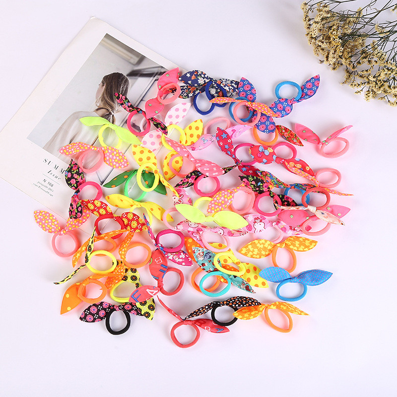 Inel de păr urechi de iepure în stil coreean frânghie de păr Accesorii de păr urechi de iepuraș inel de păr cu fundă/copii și adulți