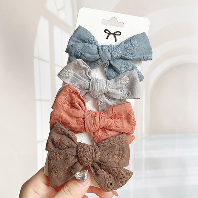 4 bucăți/set agrafe de păr cu papion cu imprimeu dulce pentru fetițe drăguțe, fundite din bumbac, agrafă pentru ac de păr, accesorii pentru păr pentru copii, cadou