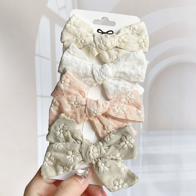 4 bucăți/set agrafe de păr cu papion cu imprimeu dulce pentru fetițe drăguțe, fundite din bumbac, agrafă pentru ac de păr, accesorii pentru păr pentru copii, cadou