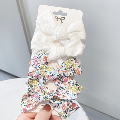 4 bucăți/set agrafe de păr cu papion cu imprimeu dulce pentru fetițe drăguțe, fundite din bumbac, agrafă pentru ac de păr, accesorii pentru păr pentru copii, cadou