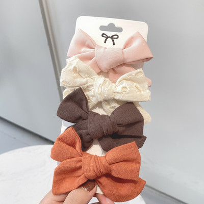 4 bucăți/set agrafe de păr cu papion cu imprimeu dulce pentru fetițe drăguțe, fundite din bumbac, agrafă pentru ac de păr, accesorii pentru păr pentru copii, cadou