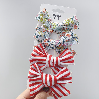 4 bucăți/set agrafe de păr cu papion cu imprimeu dulce pentru fetițe drăguțe, fundite din bumbac, agrafă pentru ac de păr, accesorii pentru păr pentru copii, cadou
