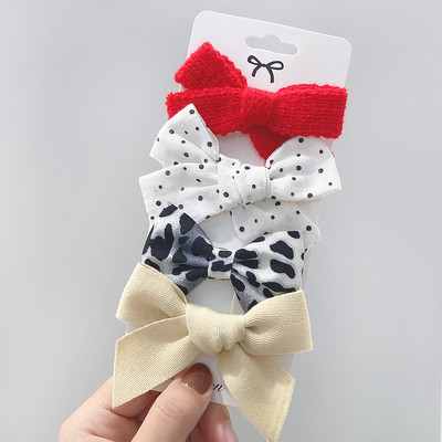 4 bucăți/set agrafe de păr cu papion cu imprimeu dulce pentru fetițe drăguțe, fundite din bumbac, agrafă pentru ac de păr, accesorii pentru păr pentru copii, cadou