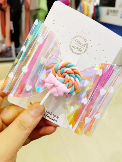 4 colių Thumbelina Lollipop Bows Hair Grip Blizgantys plaukų lankeliai su Clip Dance Party Bow Plaukų segtukai Merginoms Plaukų segtukai Plaukų aksesuarai