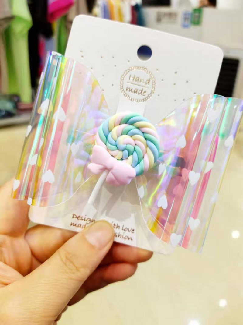 4 colių Thumbelina Lollipop Bows Hair Grip Blizgantys plaukų lankeliai su Clip Dance Party Bow Plaukų segtukai Merginoms Plaukų segtukai Plaukų aksesuarai