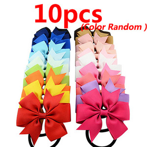 10 бр./Партида Детски аксесоари за коса Еластични ленти за коса с панделка Цветни щипки за коса Модни ленти за глава Държач за опашка за момичета