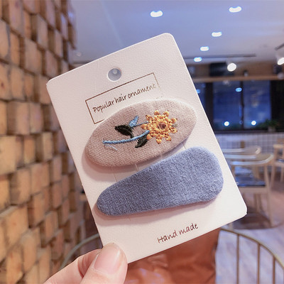 2 бр. нови корейски детски фиби за коса семпла мода цветна бродерия цвете BB клип за сладко момиче принцеса аксесоари за коса