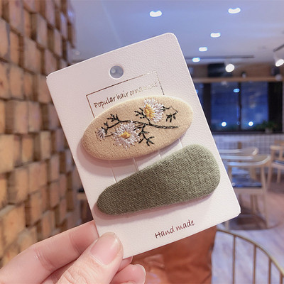 2 бр. нови корейски детски фиби за коса семпла мода цветна бродерия цвете BB клип за сладко момиче принцеса аксесоари за коса