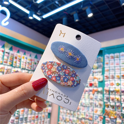 2 бр. нови корейски детски фиби за коса семпла мода цветна бродерия цвете BB клип за сладко момиче принцеса аксесоари за коса