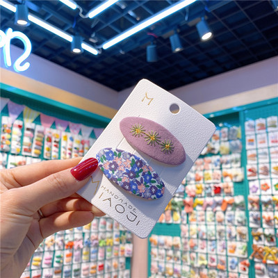 2 бр. нови корейски детски фиби за коса семпла мода цветна бродерия цвете BB клип за сладко момиче принцеса аксесоари за коса