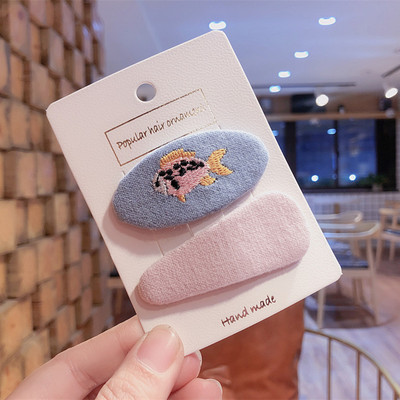 2 бр. нови корейски детски фиби за коса семпла мода цветна бродерия цвете BB клип за сладко момиче принцеса аксесоари за коса