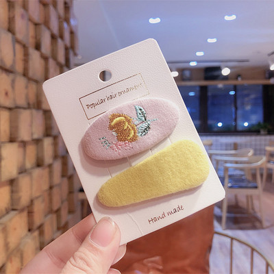 2 бр. нови корейски детски фиби за коса семпла мода цветна бродерия цвете BB клип за сладко момиче принцеса аксесоари за коса