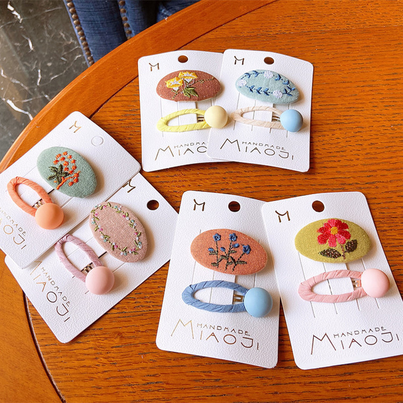 2 бр. нови корейски детски фиби за коса семпла мода цветна бродерия цвете BB клип за сладко момиче принцеса аксесоари за коса