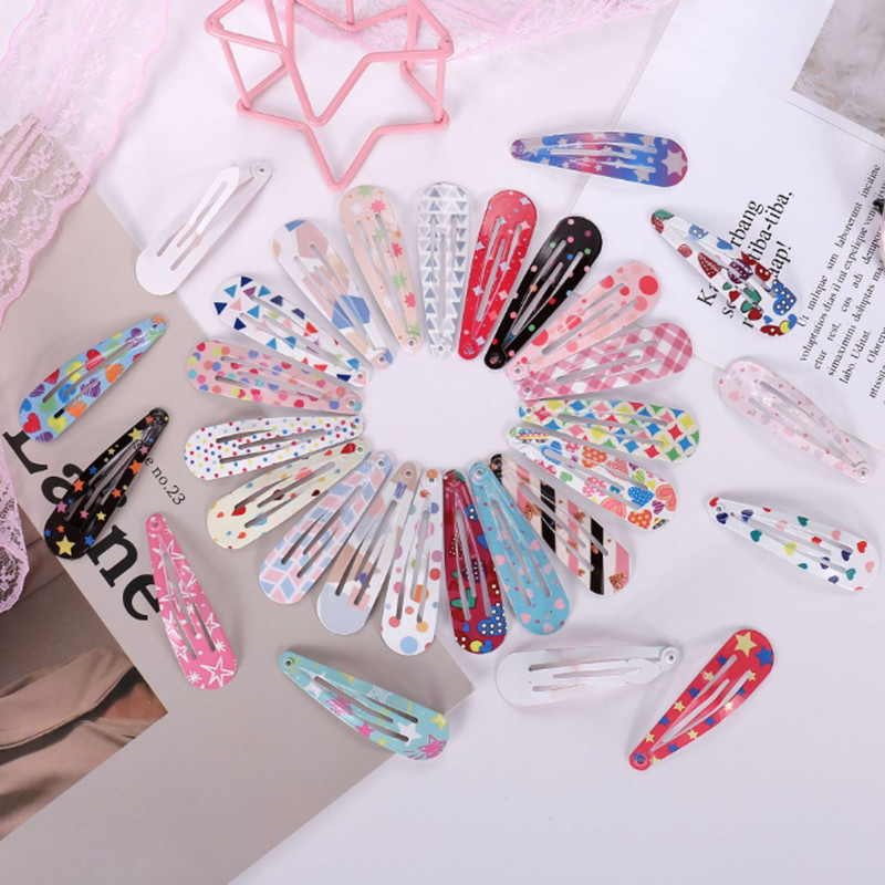 30-50 Vnt Drugelis Spausdinti Metaliniai Lašeliai Plaukų segtukai Merginoms Madinga Plaukų rankena Snap BB Clip Kūdikių Plaukų Priedai Plaukų segtukai