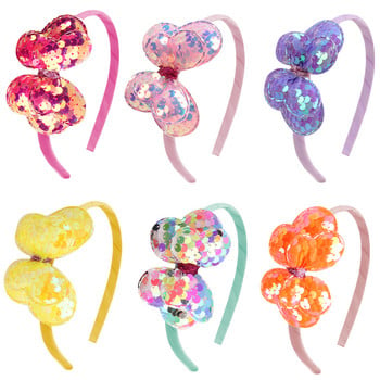 Διπλή στρώση παγιέτα φιόγκος για κορίτσια Hairband Glitter Μαλλιά Φιόγκοι Headbands Head Head Hoop Παιδικά αξεσουάρ μαλλιών