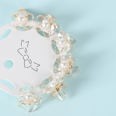 6 tk. Läbipaistev Lill Väikesed Juukseküüned Klambrid Naistele Tüdrukutele Rhinestones Pärl Minikrabi Juukseklambrid Sweet Childs Juukseaksessuaarid