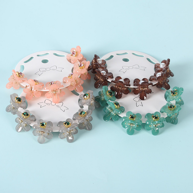 6 tk. Läbipaistev Lill Väikesed Juukseküüned Klambrid Naistele Tüdrukutele Rhinestones Pärl Minikrabi Juukseklambrid Sweet Childs Juukseaksessuaarid