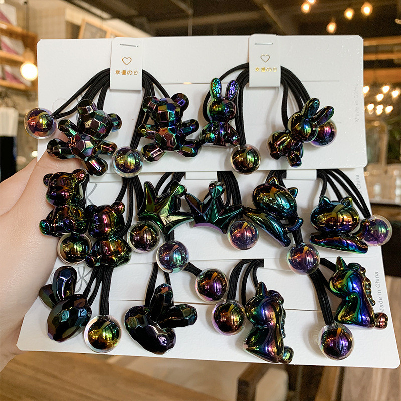 Mados mergaičių elastinės plaukų juostelės Akrilo Gyvūnų lankelis Žvaigždė apvali širdis Meška Tvirta guminė kaklaraištis virvelė Žiedas plaukų aksesuarai moterims