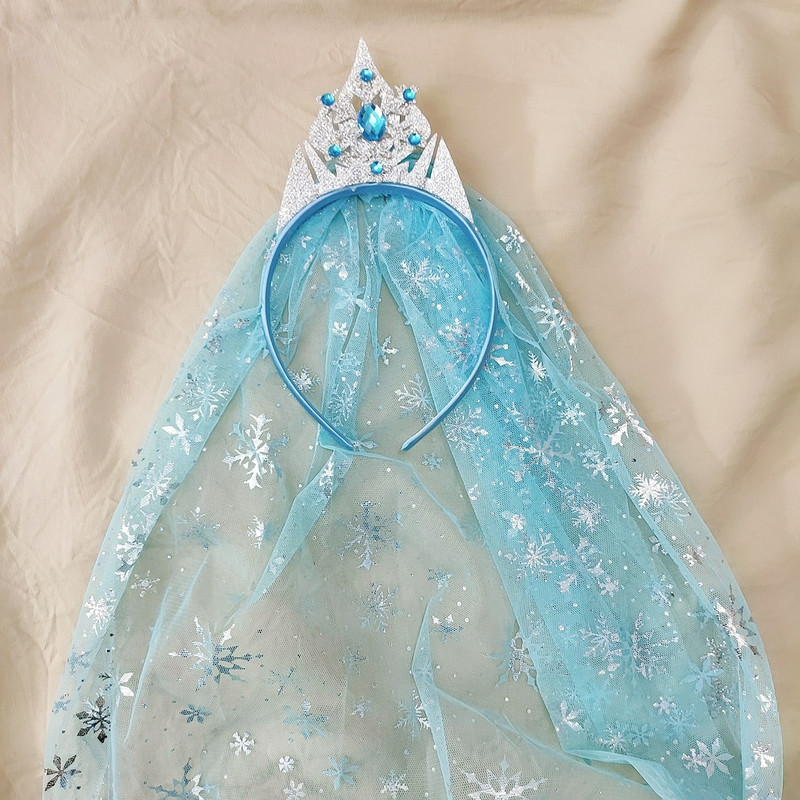 Trake za kosu za djevojčice u korejskom stilu Plavi dugi veo Snježna pahuljica Princezina kruna Rođendanske slatke trake za glavu za djecu Modni dodaci za kosu