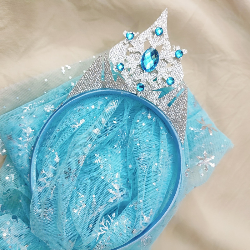 Trake za kosu za djevojčice u korejskom stilu Plavi dugi veo Snježna pahuljica Princezina kruna Rođendanske slatke trake za glavu za djecu Modni dodaci za kosu