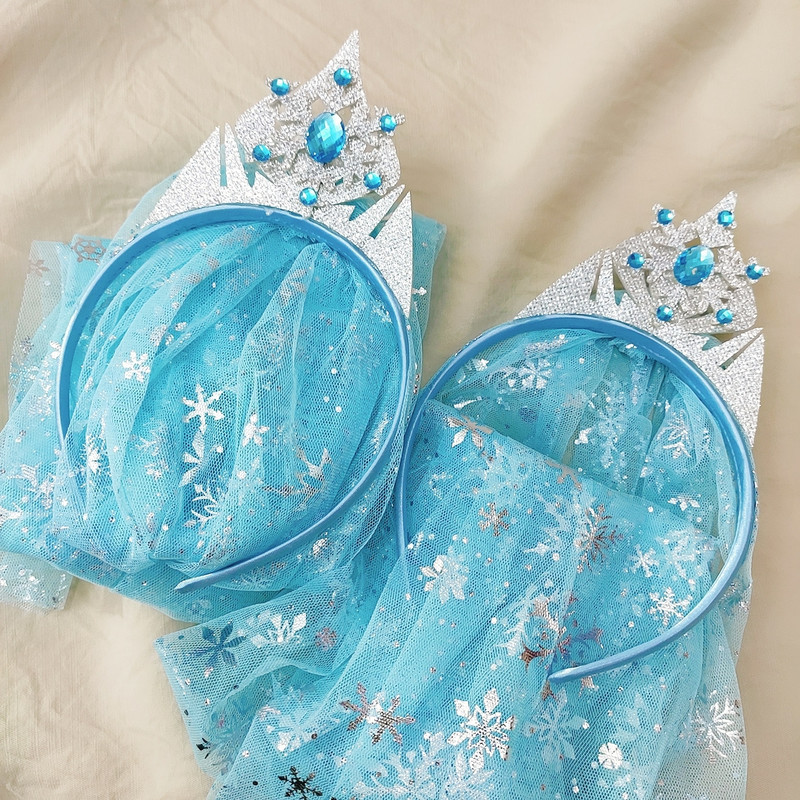 Trake za kosu za djevojčice u korejskom stilu Plavi dugi veo Snježna pahuljica Princezina kruna Rođendanske slatke trake za glavu za djecu Modni dodaci za kosu