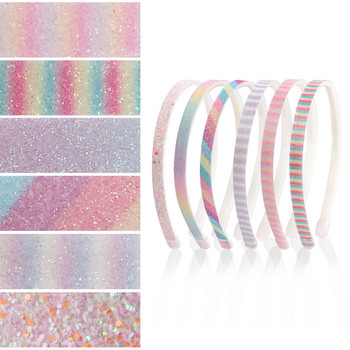 10 ΤΕΜ 1 εκατοστών Χονδρικό Hairband Rainbow Glitter Γυναικείο σφουγγάρι κεφαλόδεσμο Γυναικεία κορδέλα μαλλιών Κορίτσι με καλυμμένη ρητίνη Αξεσουάρ μαλλιών