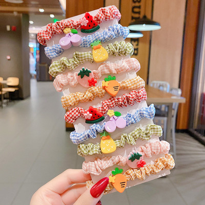 10PCS/Комплект Детски анимационен герой Плодове Цвете Найлонова еластична лента за коса Дамско момиче Сладка гумена вратовръзка за коса Scrunchie Шапки