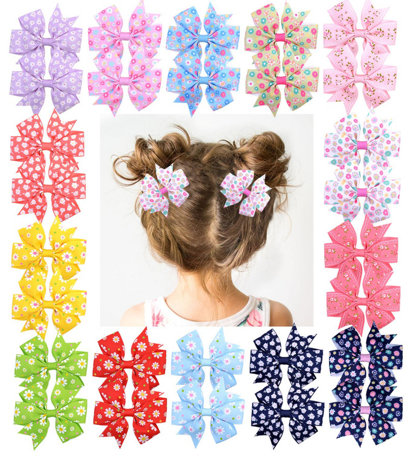 20vnt/part. Spausdinti gėlių lankeliai su segtuku mergaitėms Grosgrain Ribbon Boutique plaukų segtukai Barrettes plaukų priedai 039