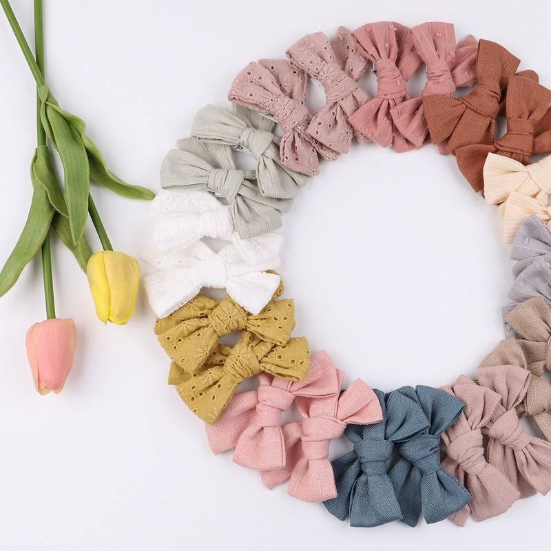 2Pcs/lot 12Colors Pamučne mašne za kosu 3,2 inča s kopčama za djevojčice Koje za kosu Slatke ukosnice za glavu Dječji dodaci za kosu