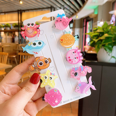 10vnt Animaciniai plaukų segtukai Moteriški Mergaitei Vaikai Mini Mieli Plaukų segtukai Smeigtukai Duckbill Clips Plaukų aksesuarai Galvos apdangalų rinkinys