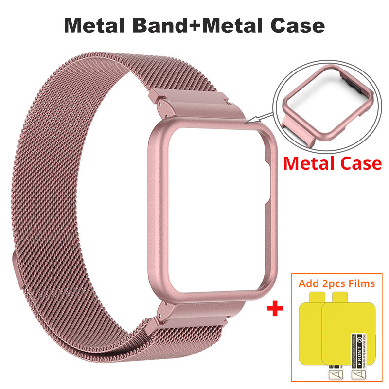 2in1 roostevabast terasest kellarihm + metallist ümbris Xiaomi Mi Watch Lite / Redmi Watch 2 Lite käevõru magnetilise kellarihma kaitseraua jaoks