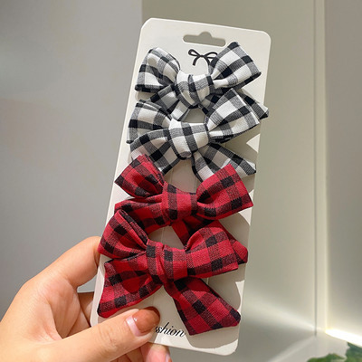 4 kom./set Pamučne lanene mašne za kosu s leopard printom i kopčom za djevojčice Karirane kopče za kosu Ukosnice Pokrivala za kosu Dodaci za kosu