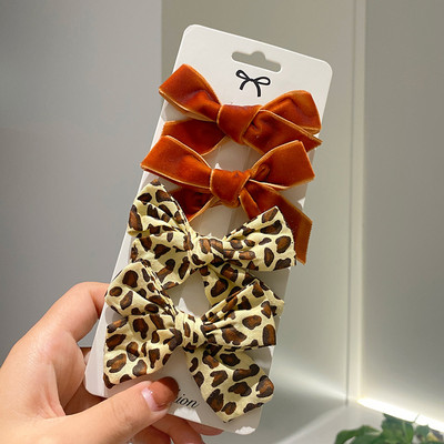 4 kom./set Pamučne lanene mašne za kosu s leopard printom i kopčom za djevojčice Karirane kopče za kosu Ukosnice Pokrivala za kosu Dodaci za kosu