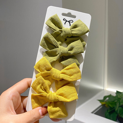 4 kom./set Pamučne lanene mašne za kosu s leopard printom i kopčom za djevojčice Karirane kopče za kosu Ukosnice Pokrivala za kosu Dodaci za kosu