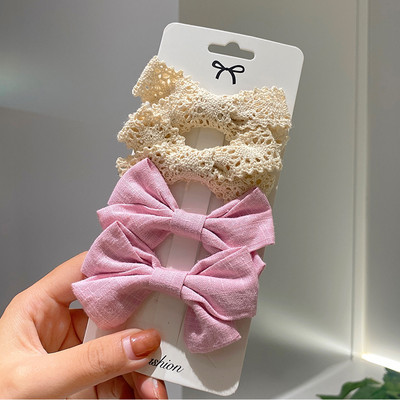 4 kom./set Pamučne lanene mašne za kosu s leopard printom i kopčom za djevojčice Karirane kopče za kosu Ukosnice Pokrivala za kosu Dodaci za kosu