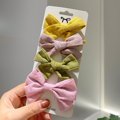 4 kom./set Pamučne lanene mašne za kosu s leopard printom i kopčom za djevojčice Karirane kopče za kosu Ukosnice Pokrivala za kosu Dodaci za kosu